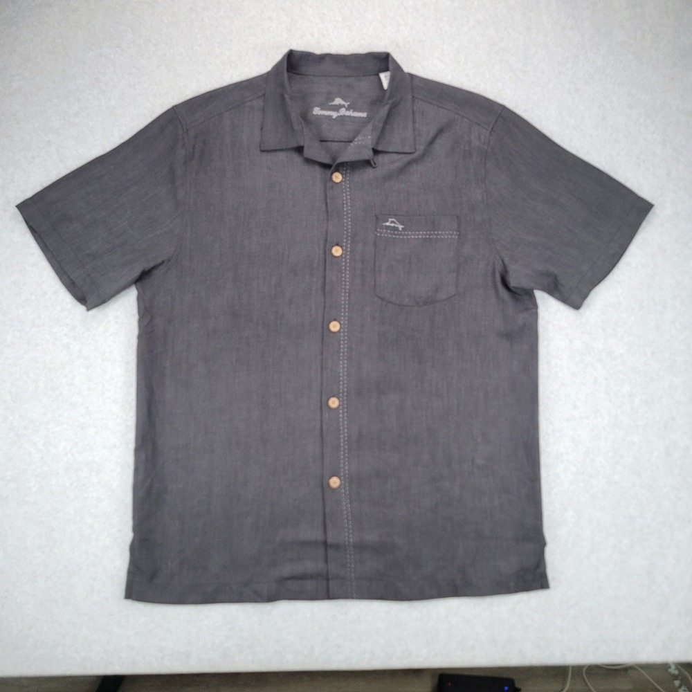 Tommy Bahama IslandZone Shirt Mens M Black Silk Blend Short Sleeve Camp Loop
